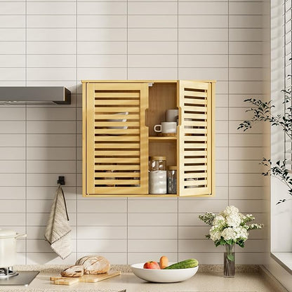 HITNET Bathroom Wall Cabinet, Medicine Cabinet Over The Toilet, Bamboo Hanging - Image 5