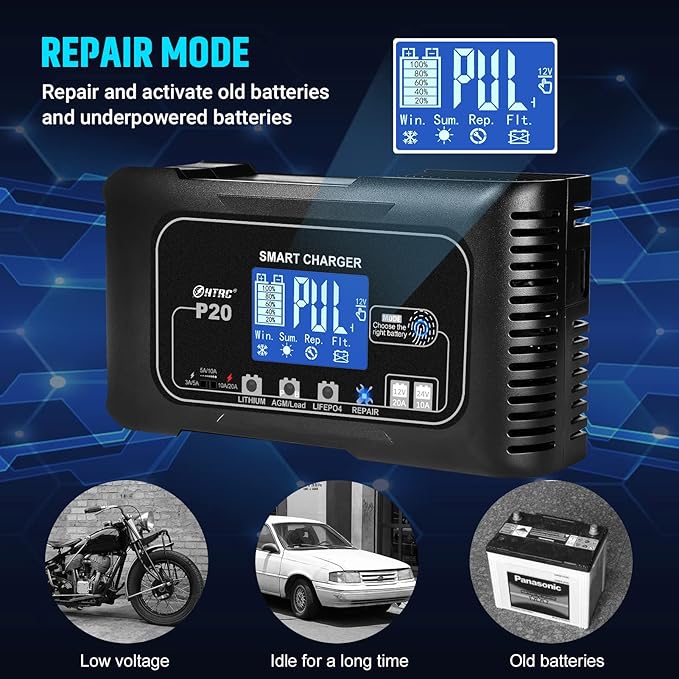 Dylannet Smart Battery Charger 20A 12V/24V Fully Automatic Maintainer, Trickle - Image 6