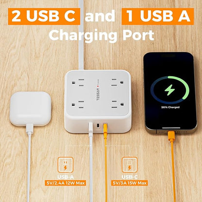Surge Protector Power Strip, TESSAN Flat Plug Extension Cord - Image 4