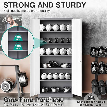 Metal Storage Cabinet with 2 Doors and 6 Shelves, Locking File Cabinet - Image 9