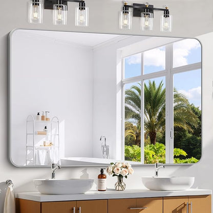60x40 Inch Silver Bathroom Mirror, Large Rectangle Mirror, Metal Framed by WelcometoCIVENO