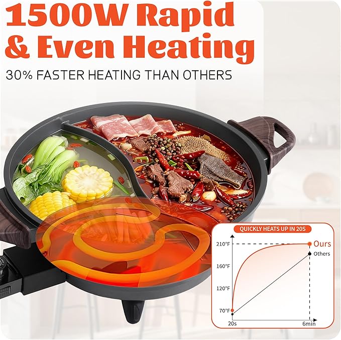 TWIN™ Electric Hot Pot with Divider | PFAS-Free Ceramic Nonstick Pot | EvenHeat - Image 2