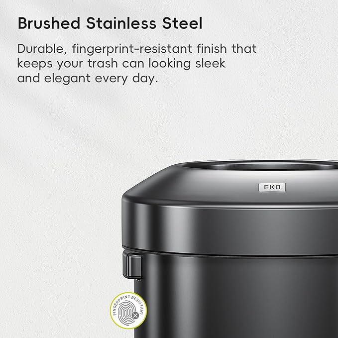EKO Urban 32 Gallon Round Black Stainless Steel Open Top Waste Bin, Tall - Image 4