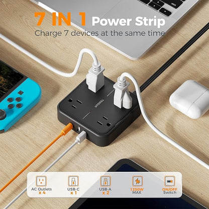 Surge Protector Flat Extension Cord 10FT, TESSAN Flat Plug Power Strip - Image 4