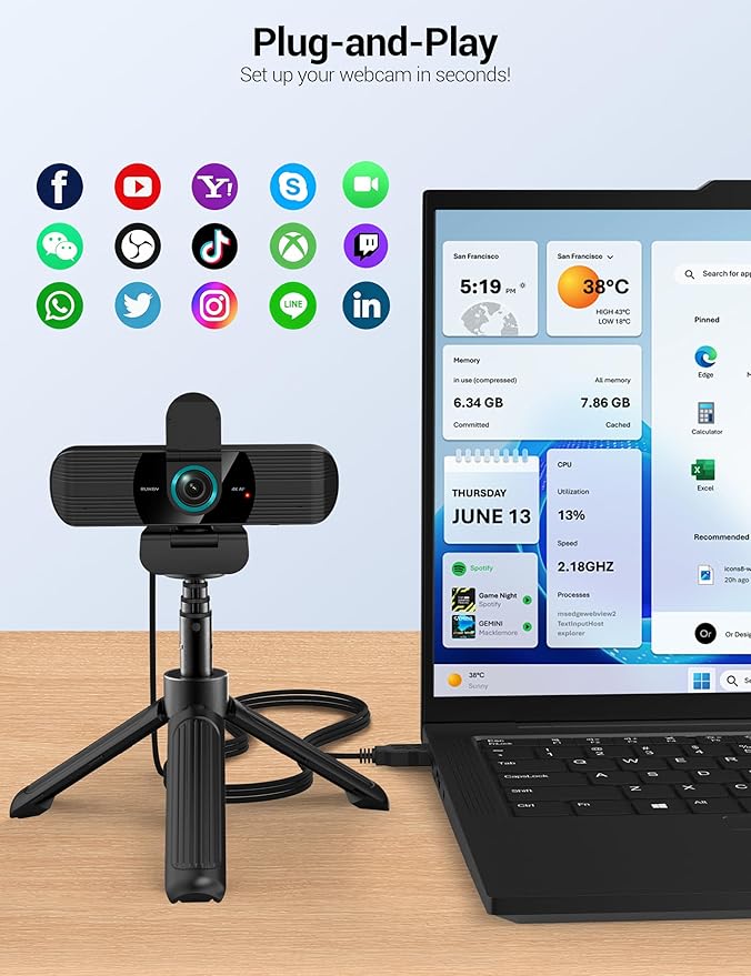 RUWBY UHD 4K Webcam with Built-in Dual Mics, Wide-Angle Lens, Privacy Cover - Image 3