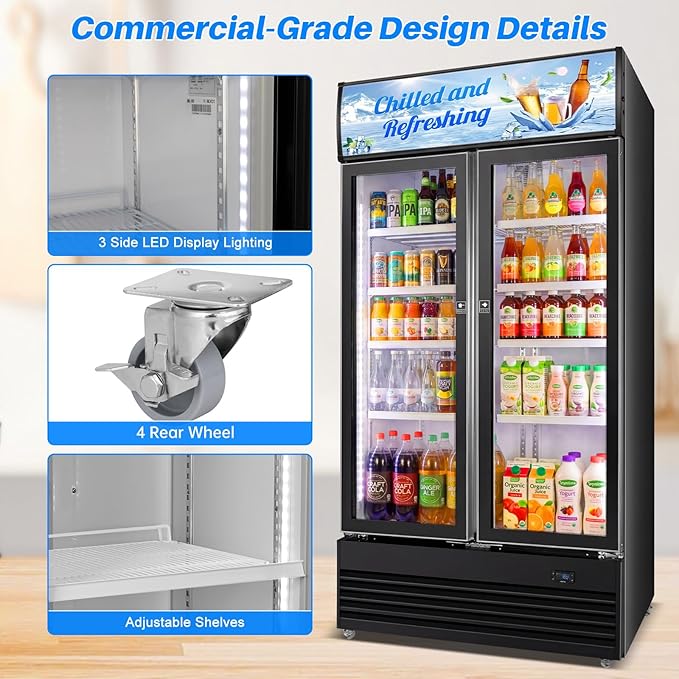 Commercial Display Beverage Fridge, 40″ Double Glass Door Refrigerator - Image 5