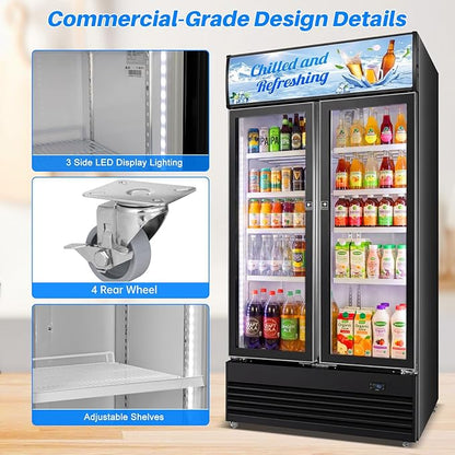 Commercial Display Beverage Fridge, 40″ Double Glass Door Refrigerator - Image 5