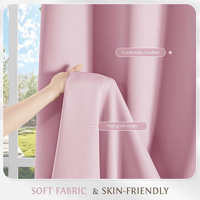 Beauoop Pink 100% Blackout Curtains 96 Inch Long 2 Panels - Image 7