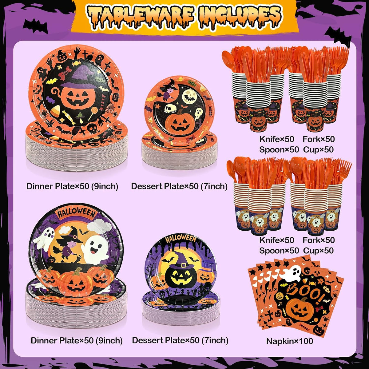 UJoyant 700 PCS Halloween Plates and Napkins Sets, Halloween Party Supplies I...
