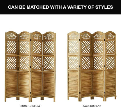 Svimi Room Divider with Shelves, 68.9inch Wood Carved and Louvered Wall Divider - Image 6