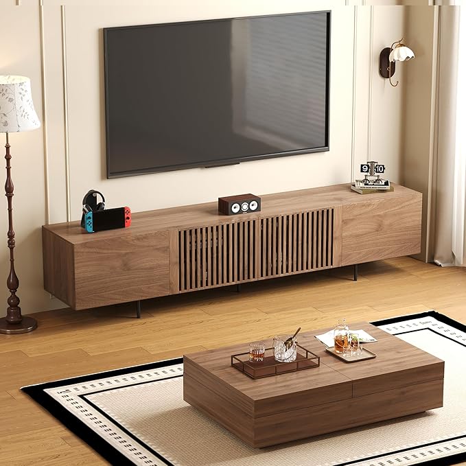 NessCarsti Mid-Century Modern TV Stand & Expandable Coffee Table Set, Walnut - Image 4