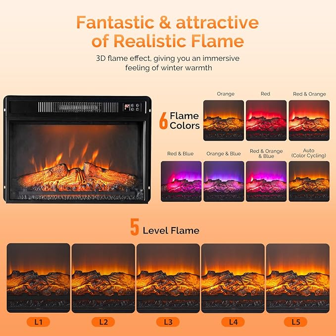 ROVSUN 23" Electric Fireplace Inserts - Image 2