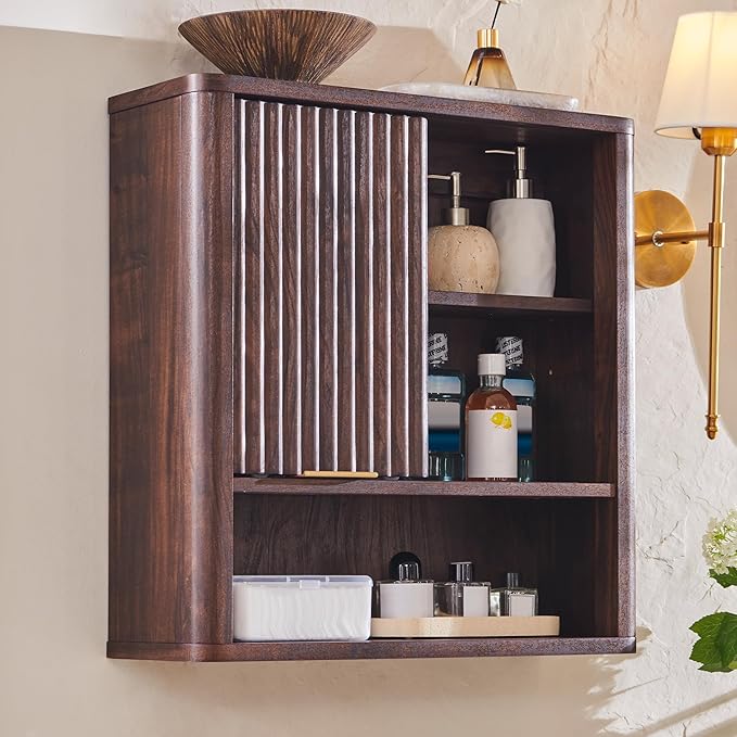 RedLemon Bathroom Wall Cabinet w/Fluted Sliding Door, Modern Medicine Cabinet by REDLEMON
