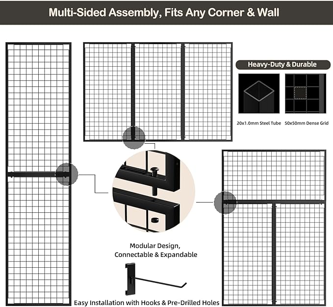 ztysn 3pcs Grid Wall Panels Display Stand -Wire Grid Hanging Rack - Image 5