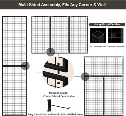 ztysn 3pcs Grid Wall Panels Display Stand -Wire Grid Hanging Rack - Image 5