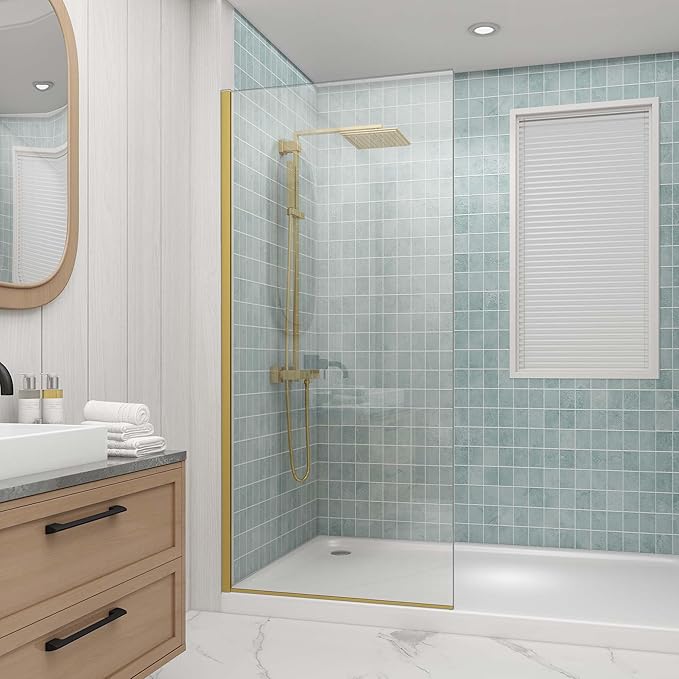 Sunrosa 36"×76" Shower Glass Panel, 8mm Thick Shower Screen, Brushed Gold by ElevateYourEverydayShower