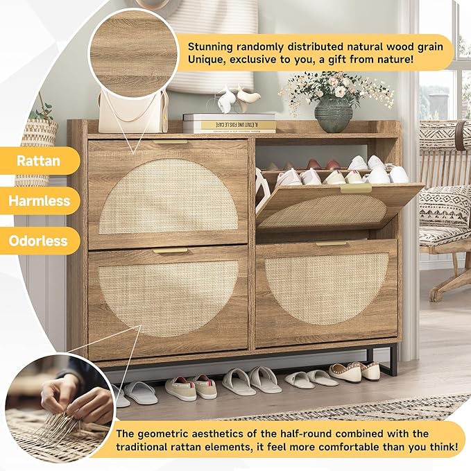 Maupvit Large Rattan Shoe Storage Cabinet - Image 3