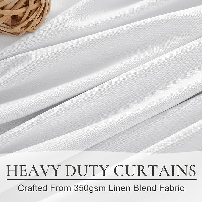 Solid White Blackout Linen Curtains 96 Inches Long - Image 5