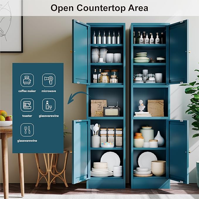 2-Door Metal Storage Cabinet, Tall Slim Pantry Organizer - Image 6