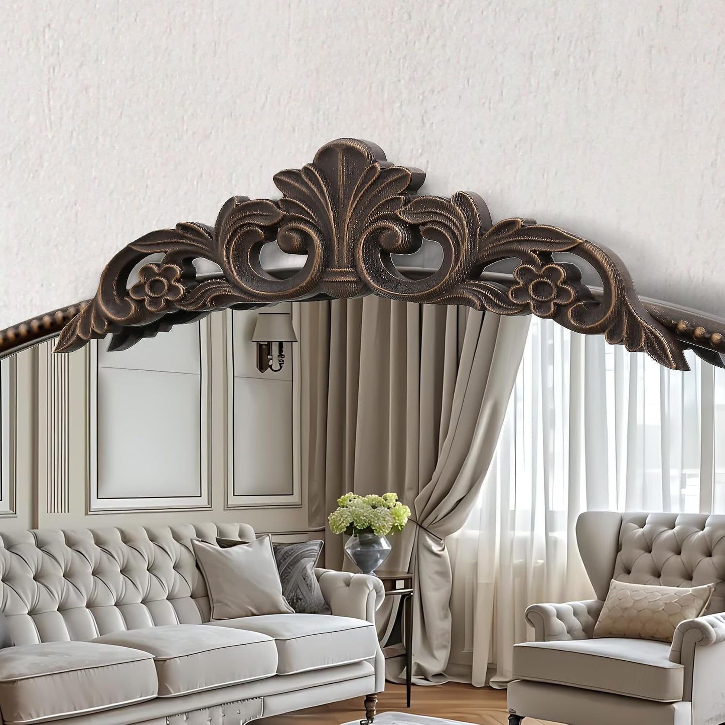 Micasso Vintage Bronze Wall Mirror: 40"x29" Baroque Antique Arched Mirror | Traditional Ornate French Decorative Mirror for Bedroom/Bathroom/Fireplace/Entryway/Hallway/Dresser/Vanity/Mantel/Nightstand