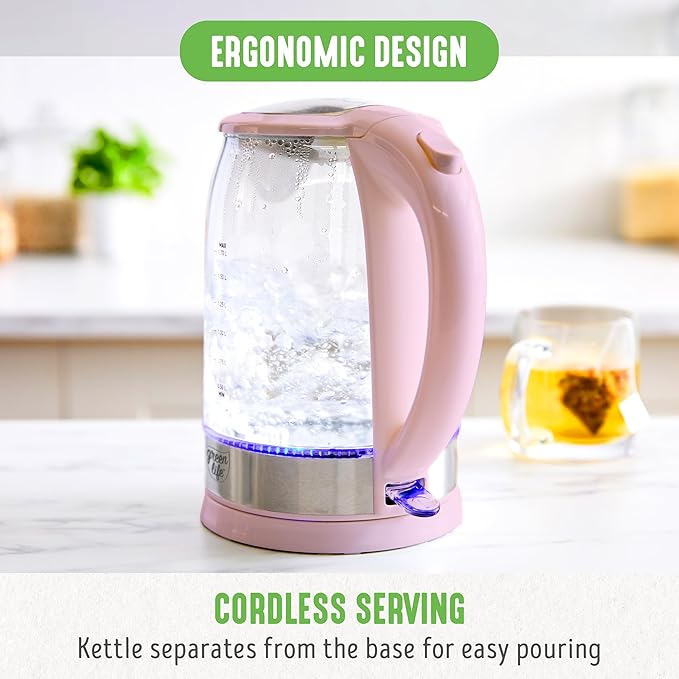 GreenLife 1.7 Liter Glass Electric Kettle, Easy One Touch Use, Quick Heating - Image 9