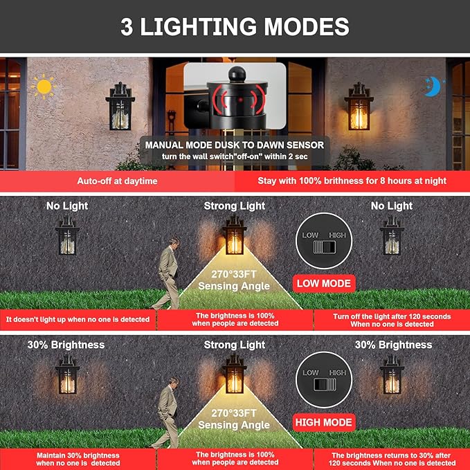 2 pack Porch Lights with GFCI Outlet, Dusk to Dawn Motion Sensor Outdoor Lights - Image 4