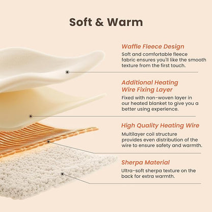 Heated Blanket Electric Throw Waffle, 50x60 Inches Sherpa Fleece Fast Heating - Image 6