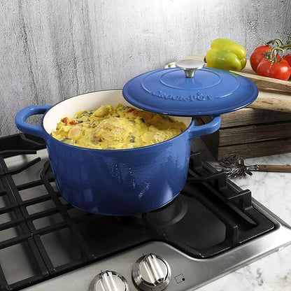 Crock-Pot Artisan 5-Quart Round Enameled Cast Iron Dutch Oven – Blue, Durable - Image 4