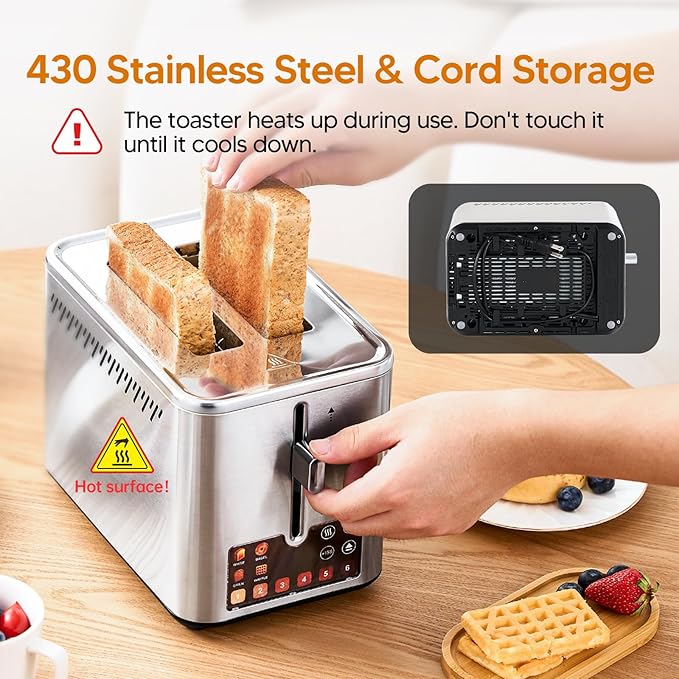 Trisiko® Touch Screen Toaster 2 Slice, Stainless Steel Smart Toaster - Image 9