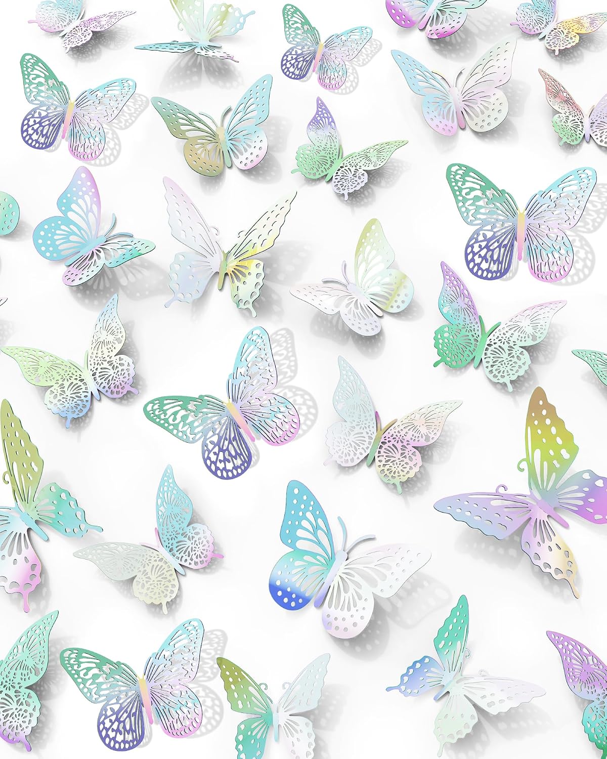 72Pcs 3D Butterfly Wall Decor, Laser Butterfly Decorations, 4 Styles 3 Sizes Removable Butterflies Room Decor Butterflies Wall Stickers for Birthday Party Garden Tea Cake Flower Decorations