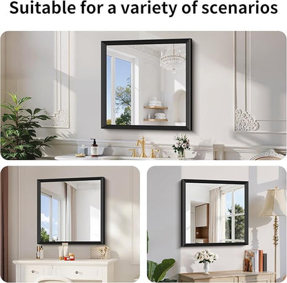 Black Bathroom Mirror 30 x 30 Inch Rectangle Wave Beveled - Image 3