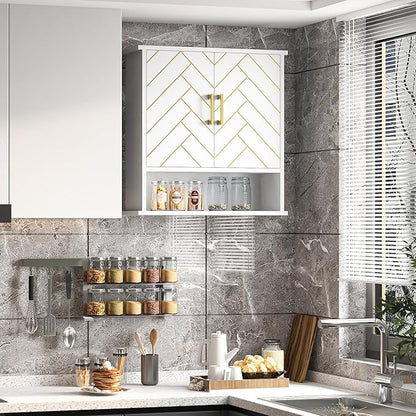 White Chevron Pattern Bathroom Wall Mount Cabinet, Stylish Hanging Medicine - Image 8