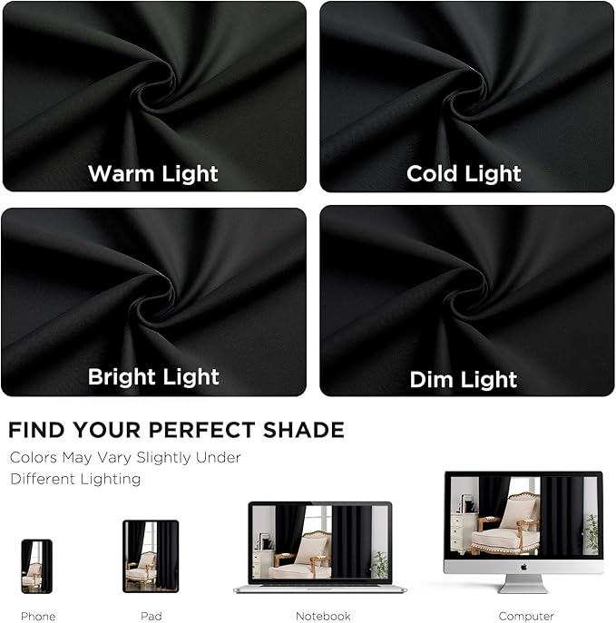CUCRAF Black Blackout Curtains 54 Inches Long, Thermal Insulated Noise Reducing - Image 6