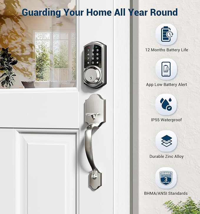 Veise VE06-H Smart Front Door Lock Set, App Control, Keyless Entry Deadbolt - Image 6