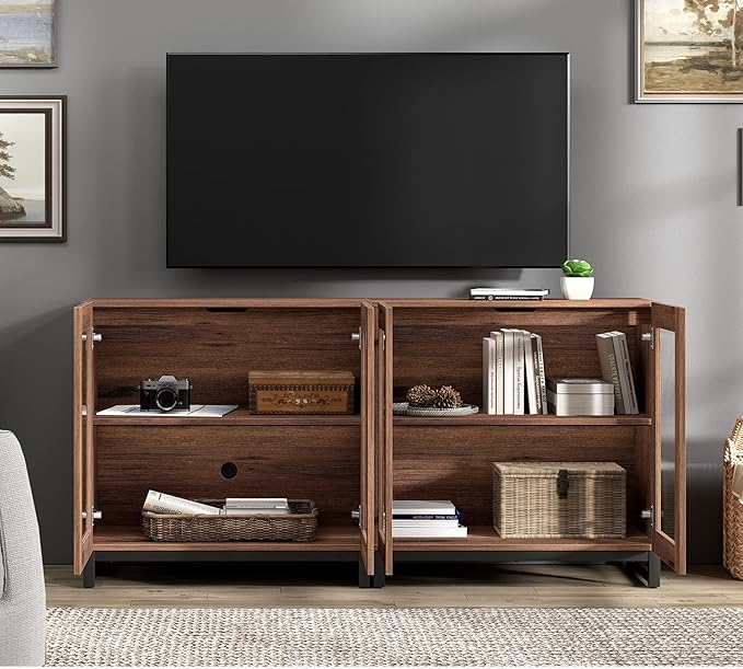 WAMPAT 63 Inch TV Stand with Glass Doors - Image 3