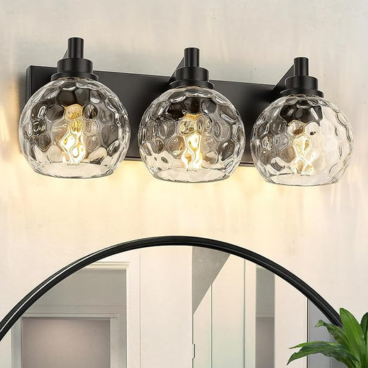 METWET Bathroom Light Fixtures Over Mirror, 3-Light Matte Black Vanity Light by Metwet