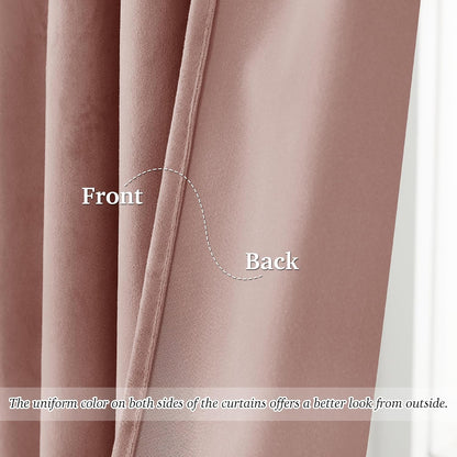 Pink Girls Bedroom Velvet Curtains 90 Inch Length 2 Panels | Romantic Blush Pink Drapes for Salon, Light Dimming Privacy Window Panels, Back Tab & Hook Belt, W52 x L90