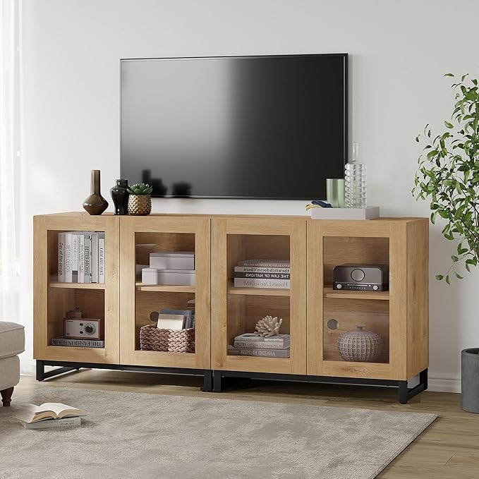 WAMPAT Modern TV Stand with Glass Doors - Image 3