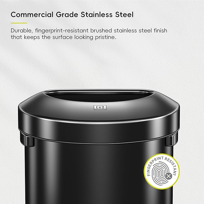 EKO Urban 16 Gallon Semi-Round Open Top Waste Bin, Stainless Steel Half Round - Image 4