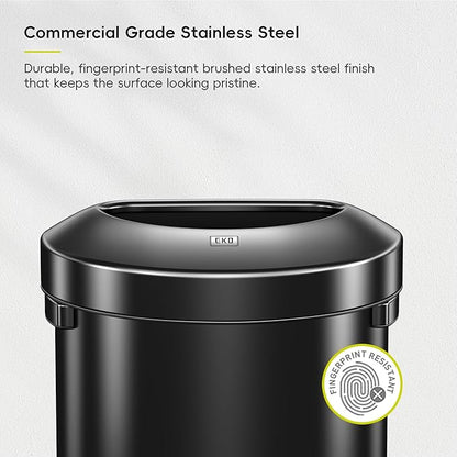 EKO Urban 16 Gallon Semi-Round Open Top Waste Bin, Stainless Steel Half Round - Image 4