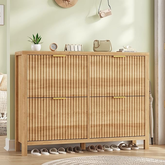 Shoe Cabinet Storage for Entryway, Fluted Shoe Cabinet by YomiluveDesign