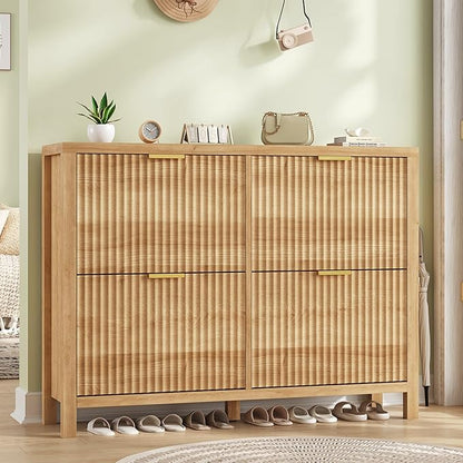 Shoe Cabinet Storage for Entryway, Fluted Shoe Cabinet by YomiluveDesign