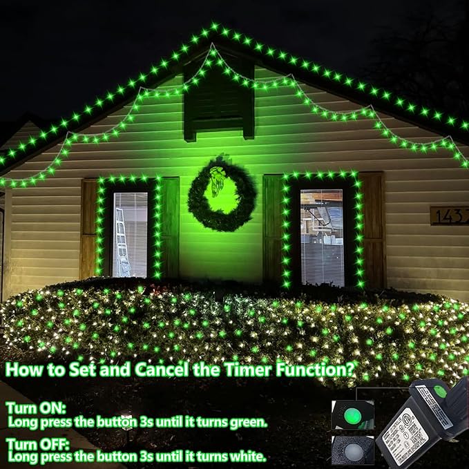 YEGUO 165ft 500 LED Halloween Lights Outdoor Waterproof, Green String Lights ...