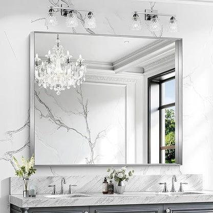 CIRCUMI Silver Bathroom Mirror, Brushed Finish, Tempered Glass, Large Mirror by CIRCUMIMirror