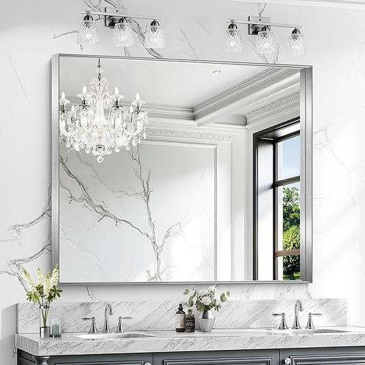 CIRCUMI Silver Bathroom Mirror, Brushed Finish, Tempered Glass, Large Mirror by CIRCUMIMirror