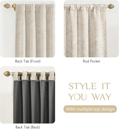 Beauoop Beige Floral Jacquard Blackout Curtains 90 Inches Long 2 Panels - Image 5