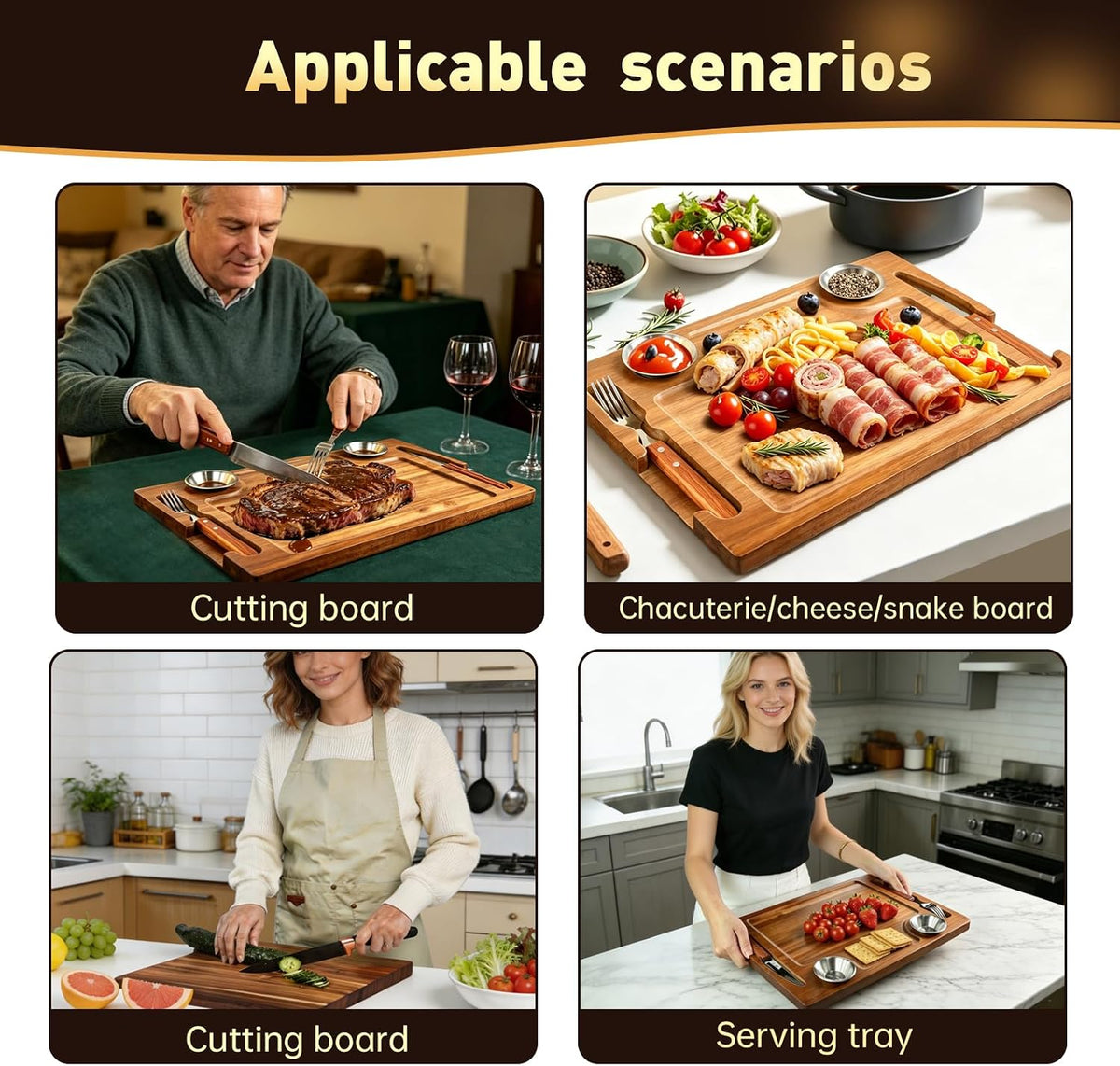 Acacia Wooden Steak Board Set Carnivore Cutting Board Plate for Eating