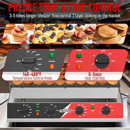 CROSSON Mini Pancake Maker, Non-stick Stainless Steel Poffertjes Grill - Image 4