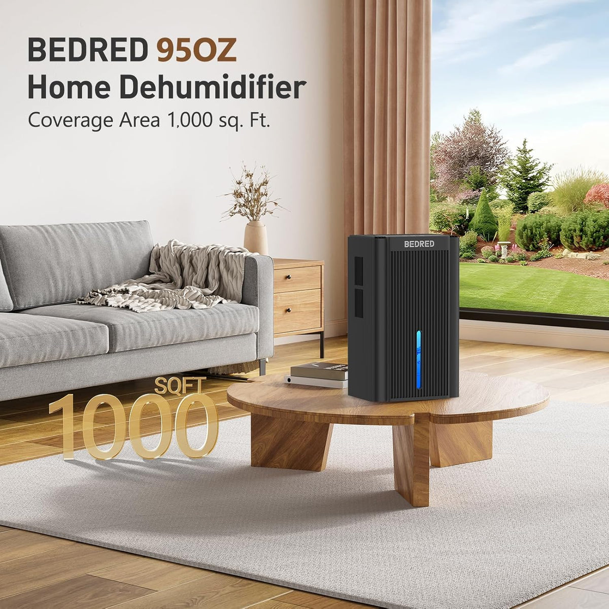 bedred dehumidifier, 95oz dehumidifier for home 1000 sq.ft shown in use