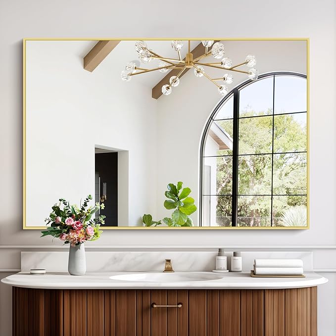 Gold Bathroom Mirror for Wall, 30x48 Inch Rectangle Mirrors - Image 5